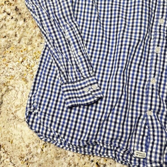 Lucky Blue Gingham Plaid Long Sleeve Casual Button Up XL White Label Fit Work - Picture 2 of 4